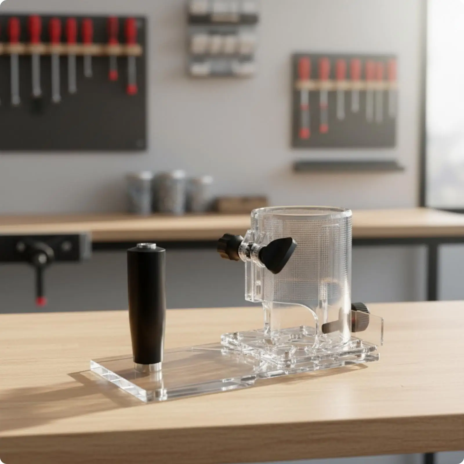 Base acrílica transparente para router con perillas de sujeción - imagen 3