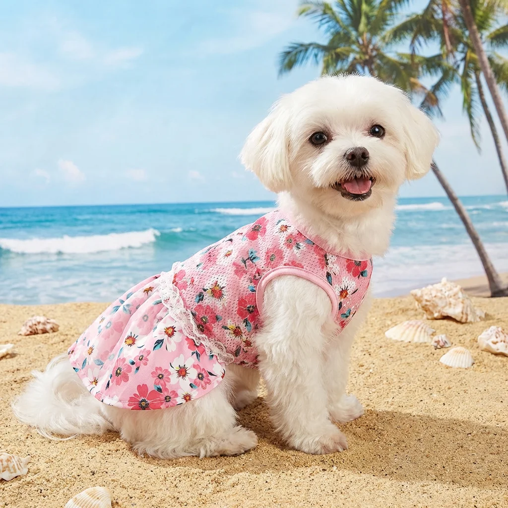 Vestido de malla floral rosa para gatos pequeños