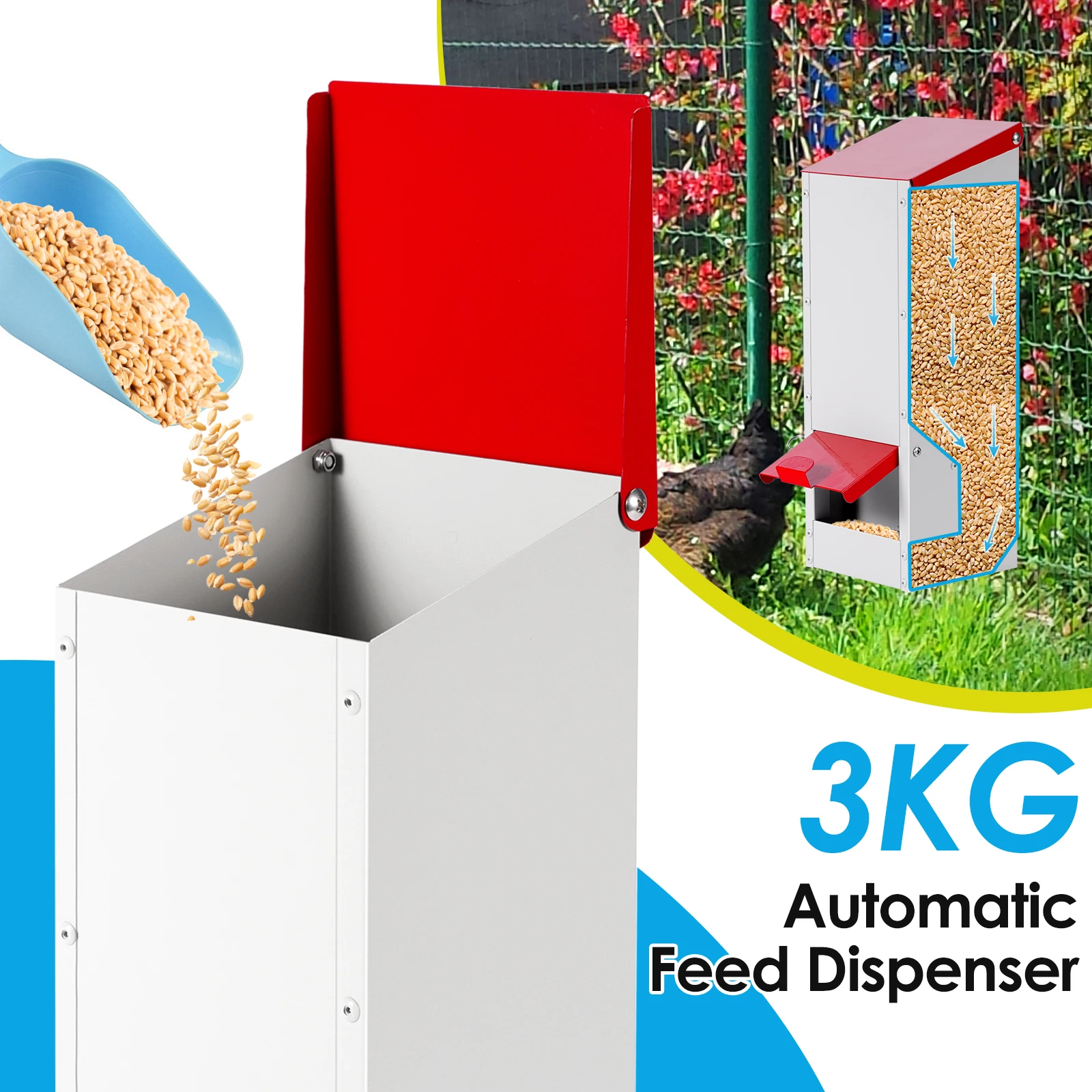 Comedero automático para aves de corral – Dispensador exterior con tapa abatible - imagen 4