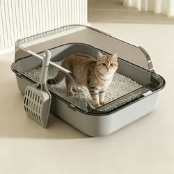 Caja de arena semicerrada para gatos con lados altos anti-salpicaduras