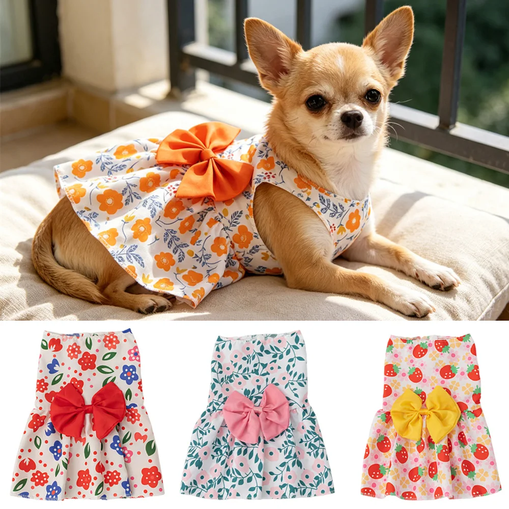Vestido fino con falda estampada floral para perros pequeños y Chihuahua - imagen 3