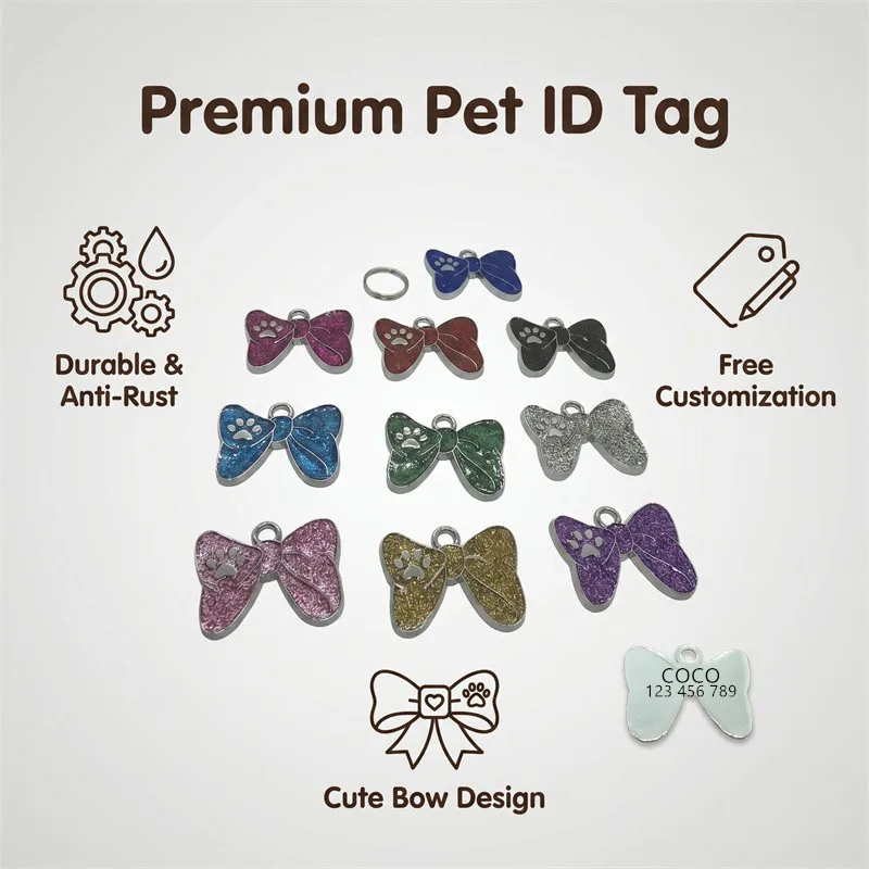 Placa de identificación personalizada para perro y gato con lazo