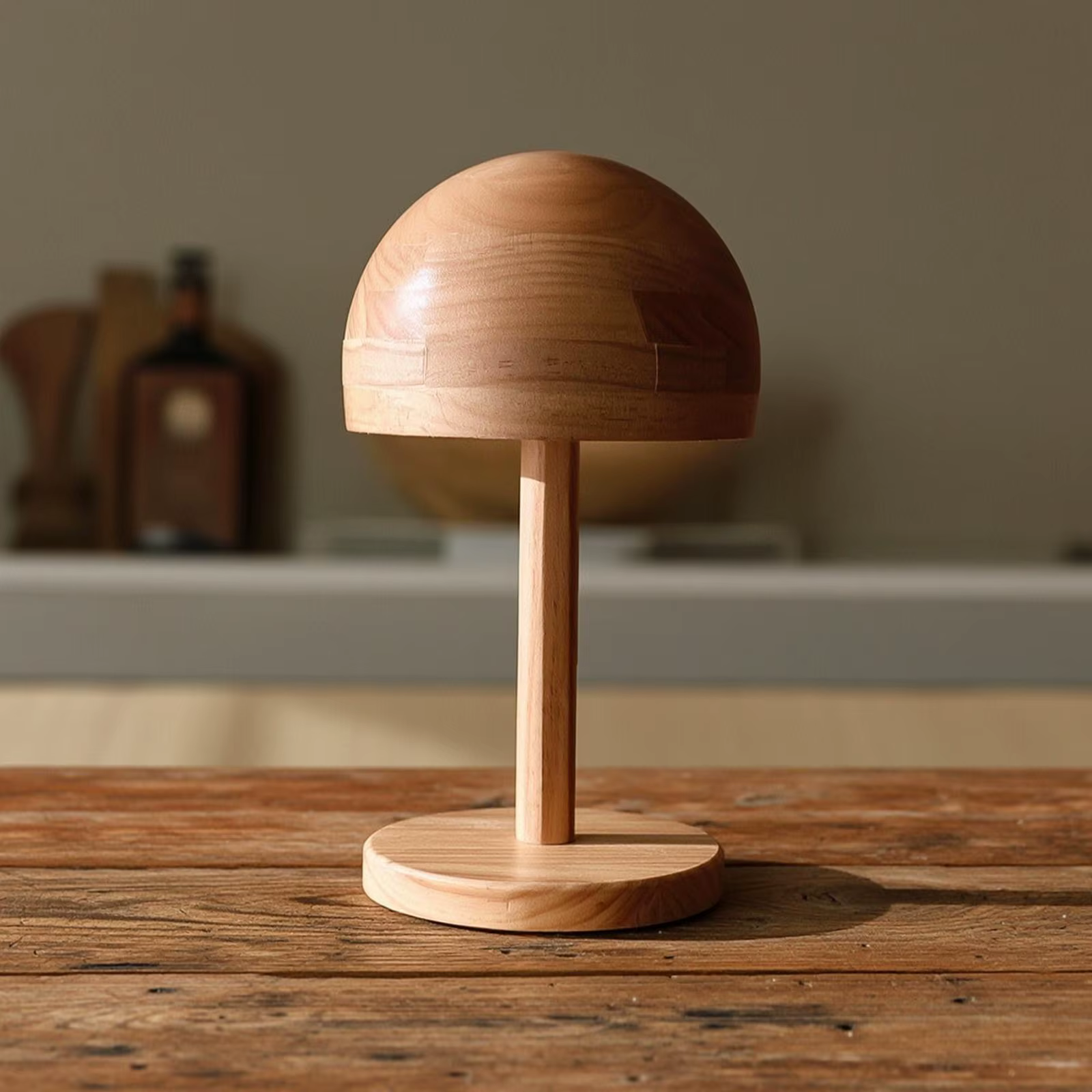 Soporte Exhibidor Madera con Cúpula para Sombreros – Base Redonda Estable - imagen 2