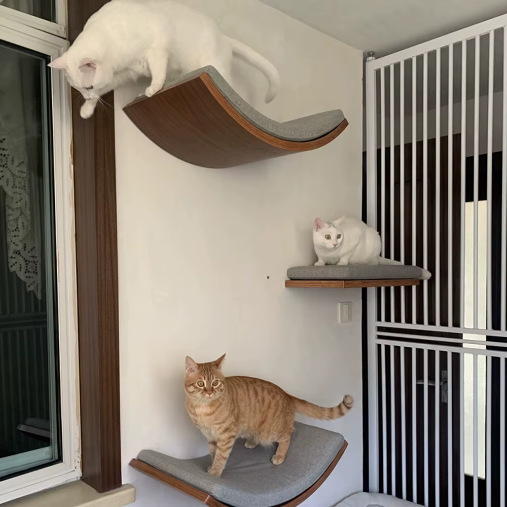 Árbol para gatos de madera de pared con hamaca y casa - imagen 3