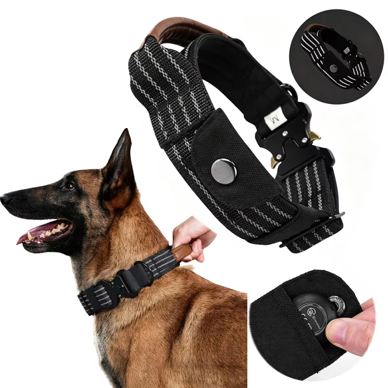 Collar táctico reflectante para perros grandes con soporte Airtag - imagen 4