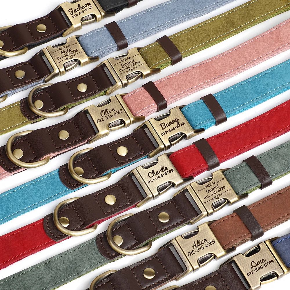 Collar de cuero PU personalizado con nombre y teléfono para perro - imagen 2
