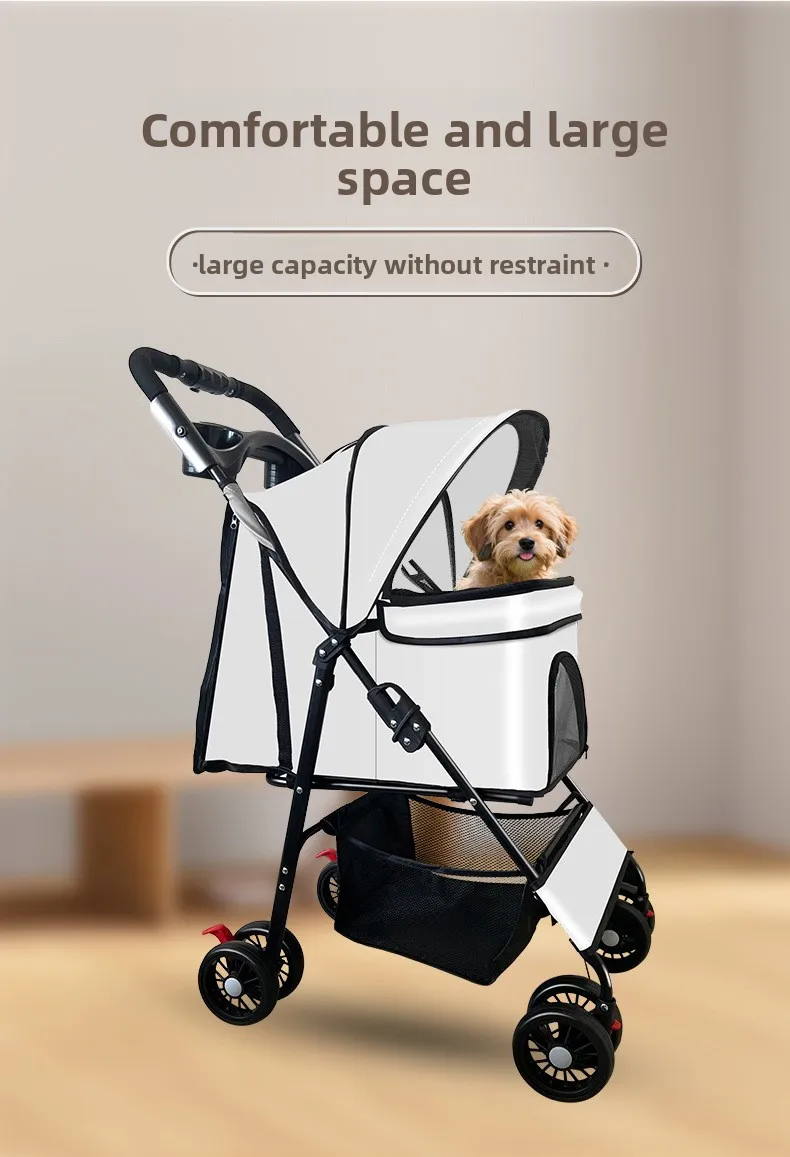 Carrito plegable visto de frente con mascota dentro