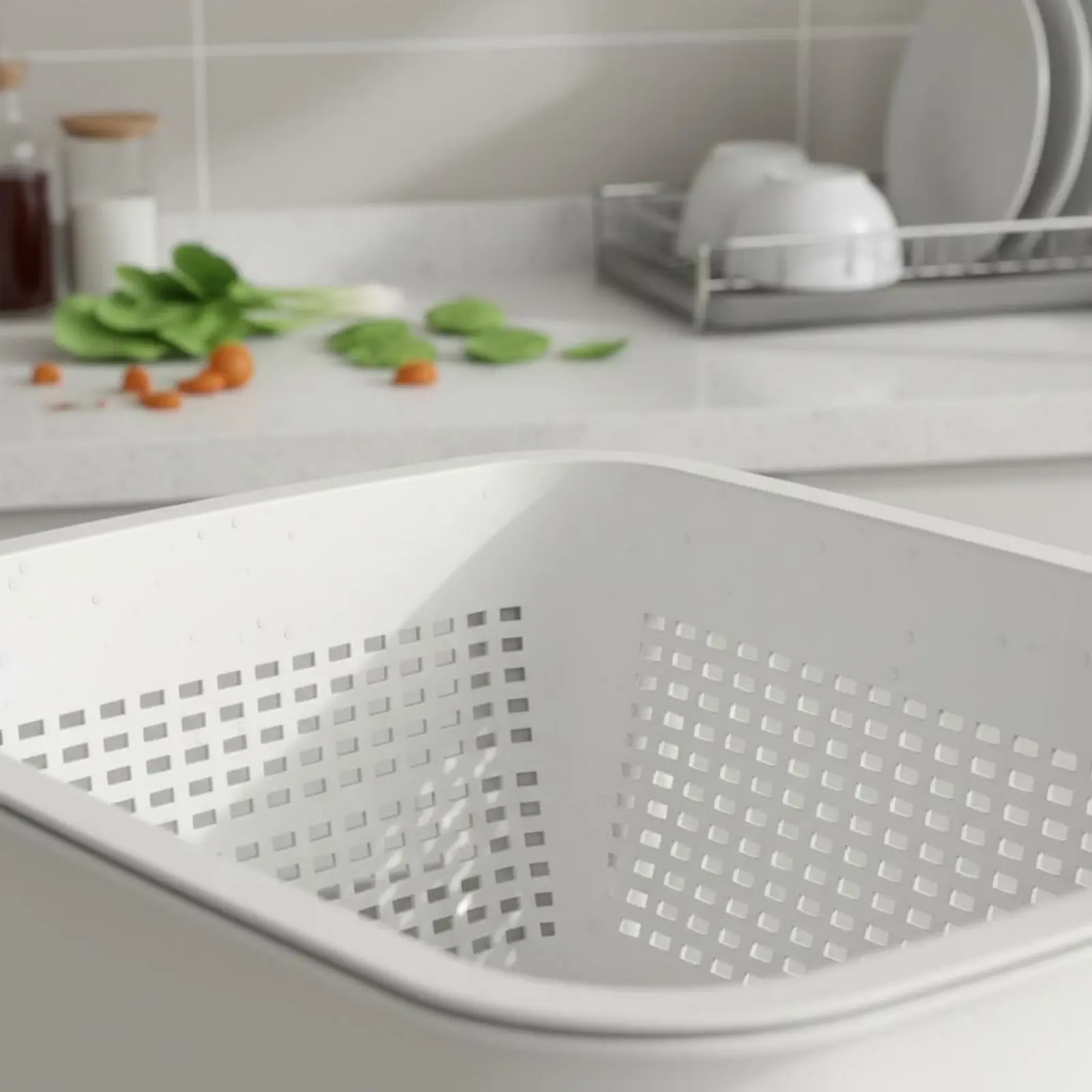 Escurridor con cuenco doble nivel y drenaje para utensilios - imagen 4