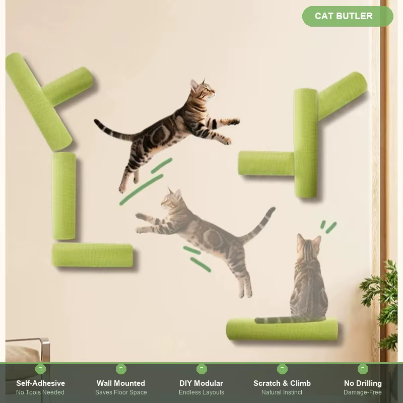 Rascador pared autoadhesivo para gatos – Cilíndrico y plataforma de salto - imagen 2