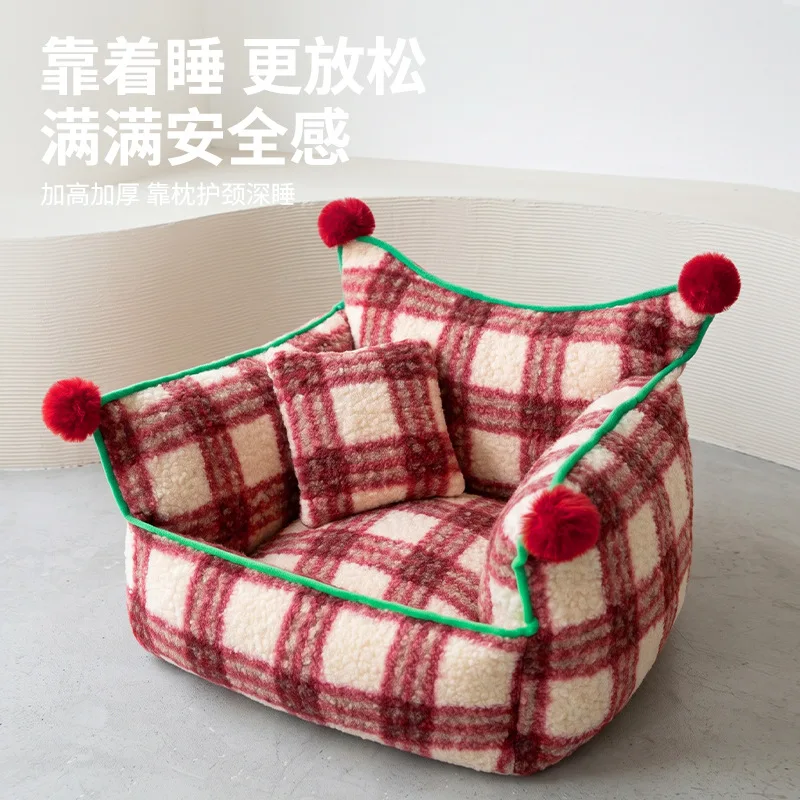 Cama de felpa con protección cervical para perros y gatos pequeños - imagen 3