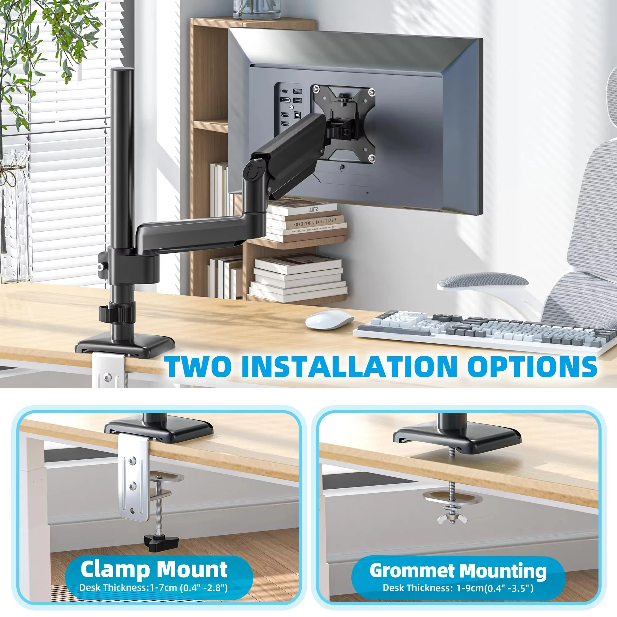 Soporte de monitor con brazo extendido y pantalla montada