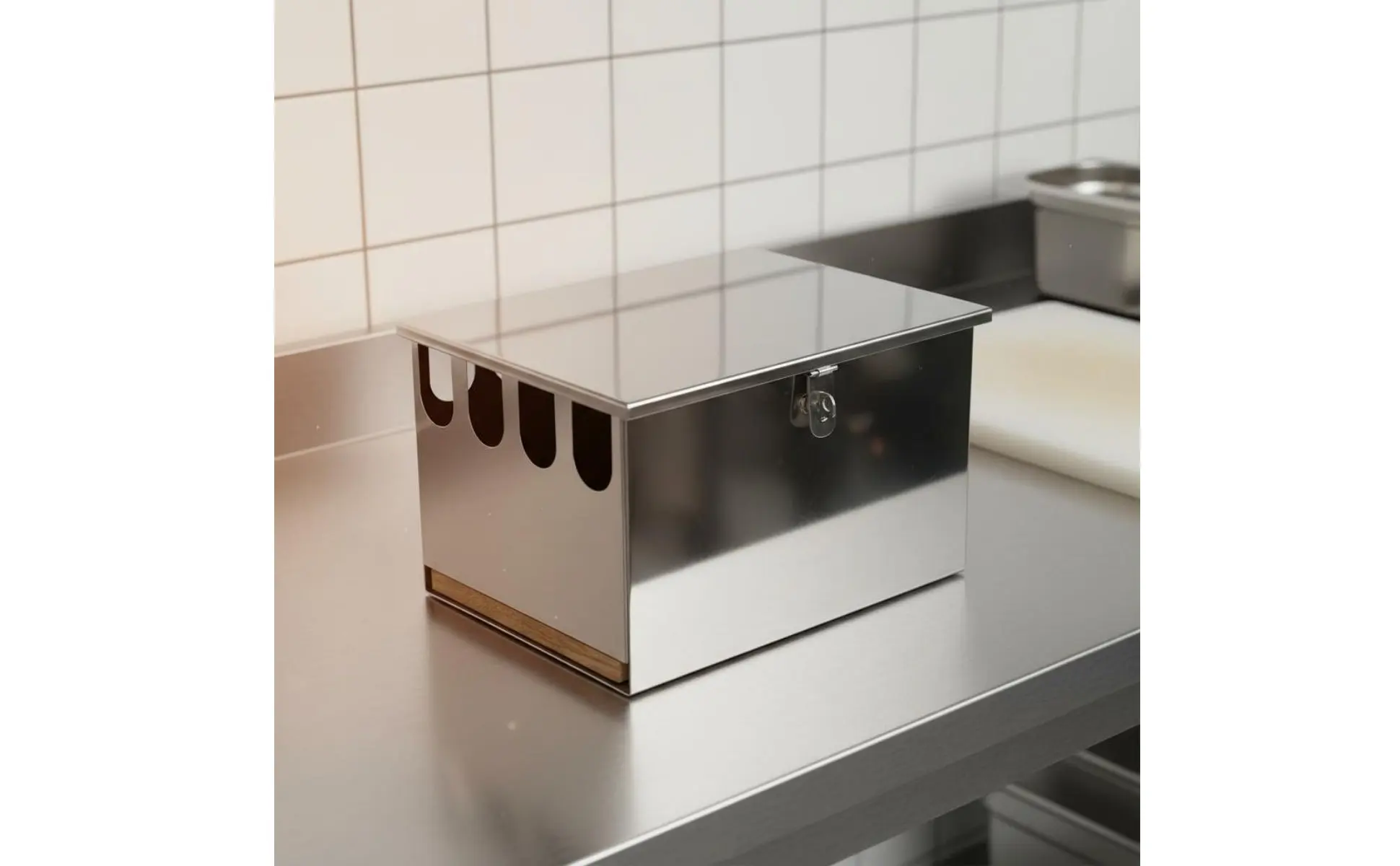 Caja de almacenamiento de cuchillas de acero inoxidable con diseño práctico