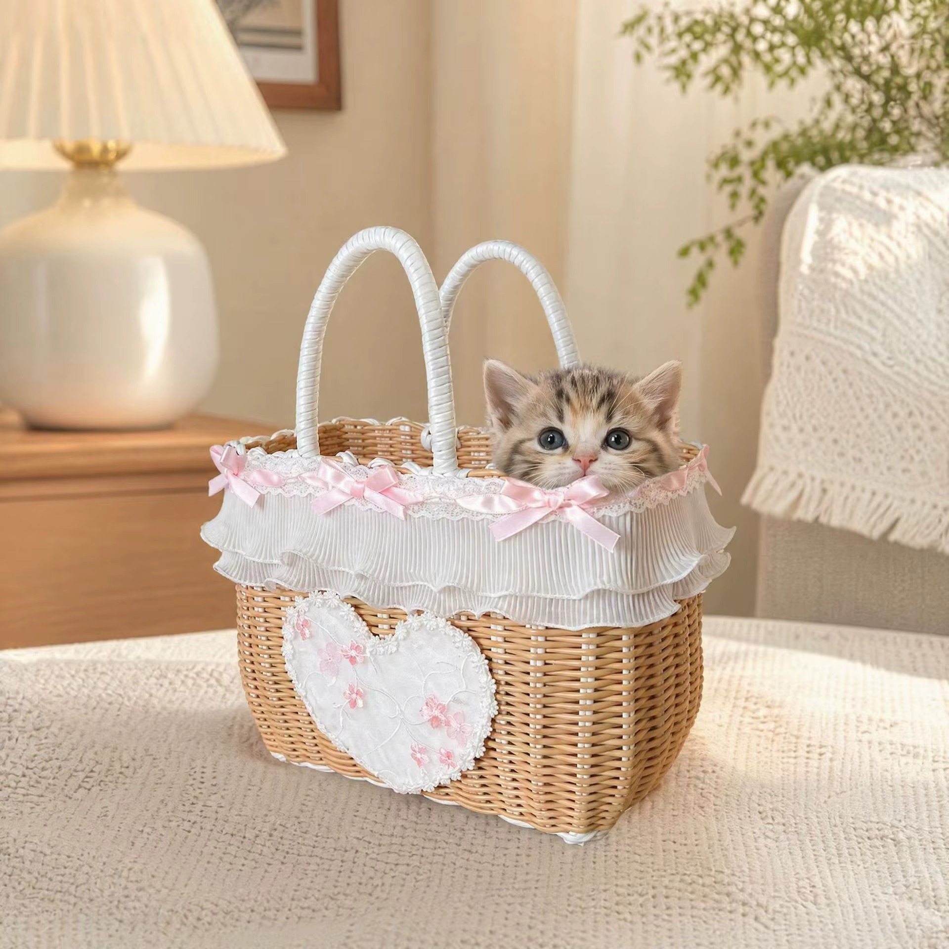 Bolso de transporte tipo cesta tejido resistente para gatos y perros