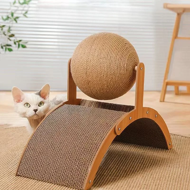 Rascador de madera con sisal y pelota para gatos