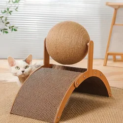 Rascador de madera con sisal y pelota para gatos