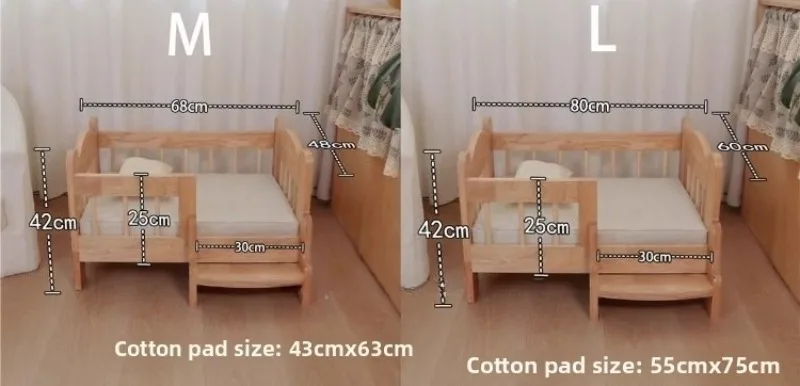 Cama para mascotas con valla de madera maciza maciza