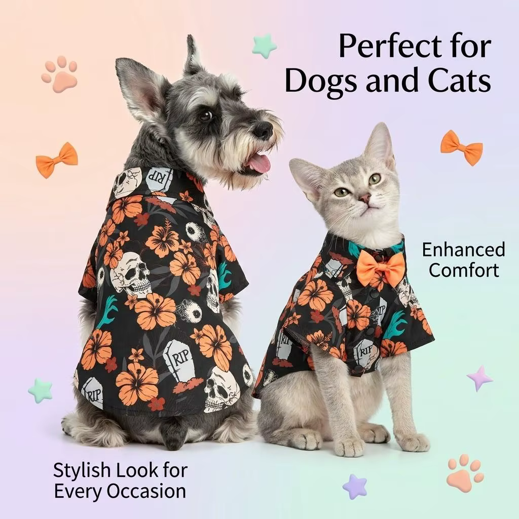 Disfraz festivo para perro con estampado negro y naranja
