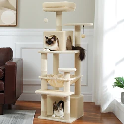Árbol rascador para gatos con hamaca y pompon, torre de varios niveles