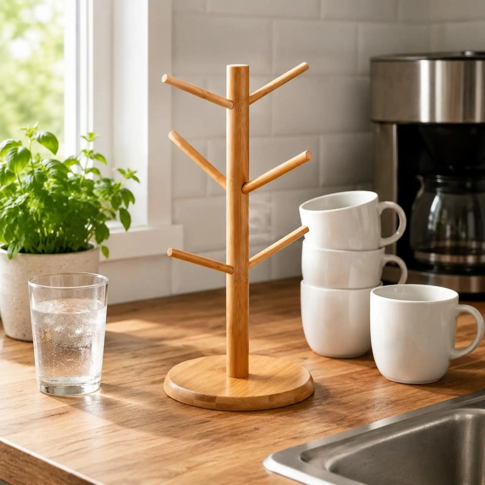 Organizador de tazas de bambú – Soporte para secar tazas de cocina - imagen 5