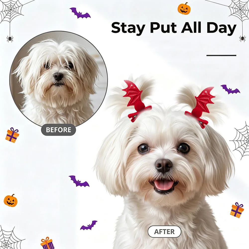 Horquillas Halloween Alas Murciélago para Perros – Pinzas de Fiesta caninas - imagen 3