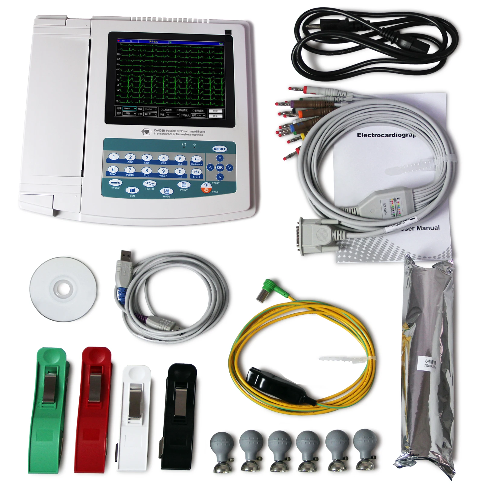 Electrocardiógrafo Digital 12 Canales ECG con Pantalla Táctil