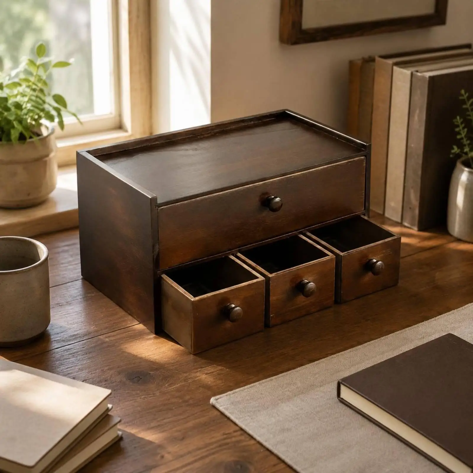 Organizador madera vintage 4 cajones para accesorios gato y perro - imagen 2