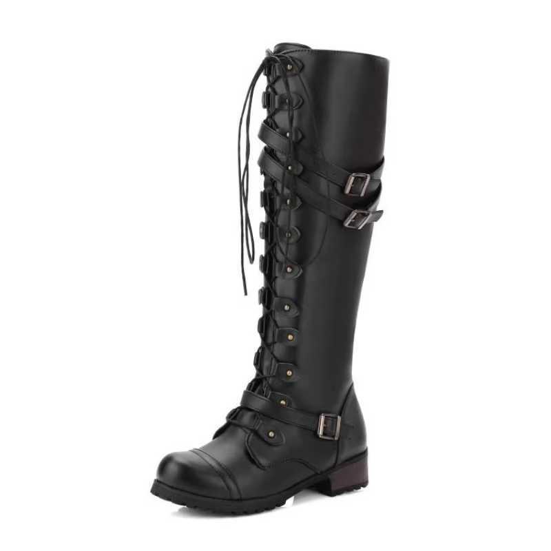 Botas altas de plataforma para mujer con cordones y hebilla - imagen 5