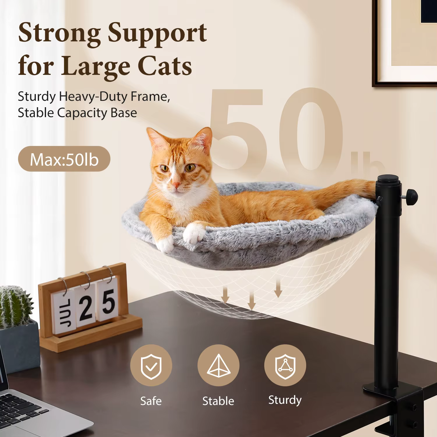 Hamaca escritorio giratoria 360° para gatos – Cama ajustable con funda lavable - imagen 5