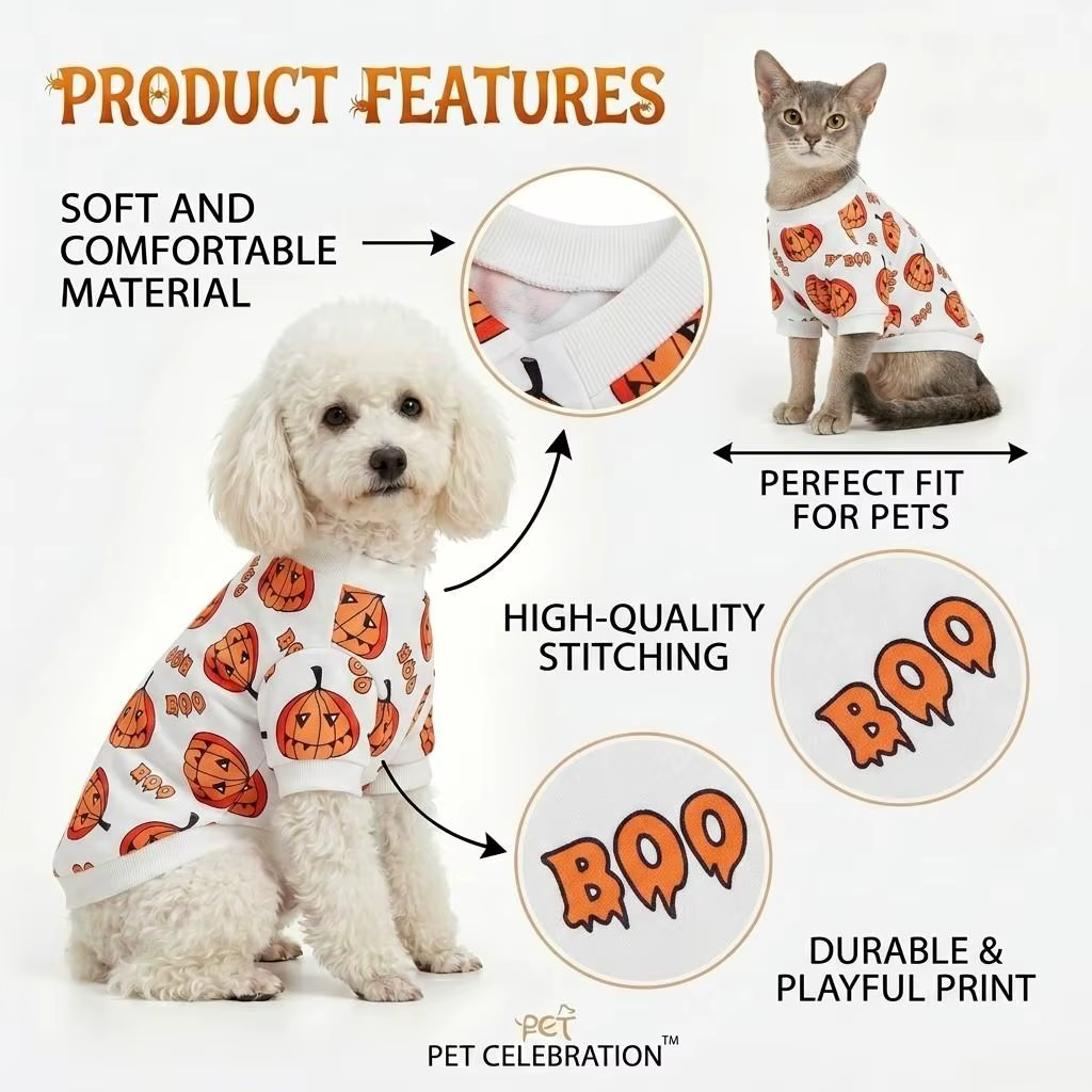 Diseño frontal de la camiseta con estampado de calabaza para mascotas
