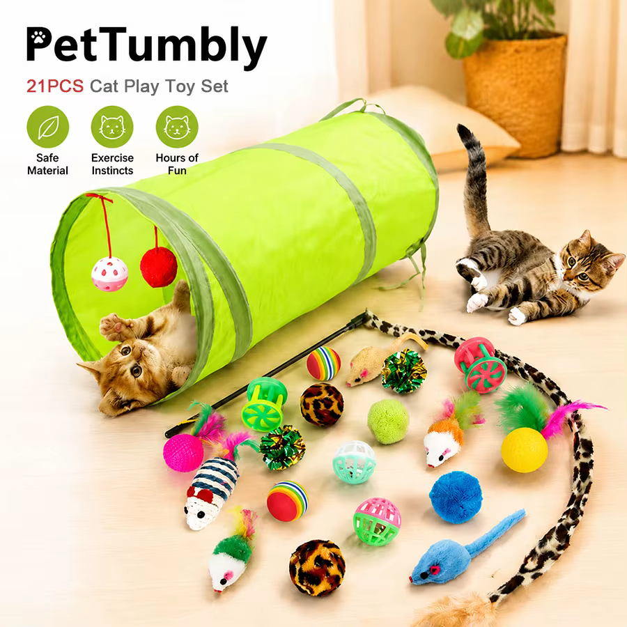 Kit de juguetes para gatos: Varita, bola de sisal y túnel - imagen 5