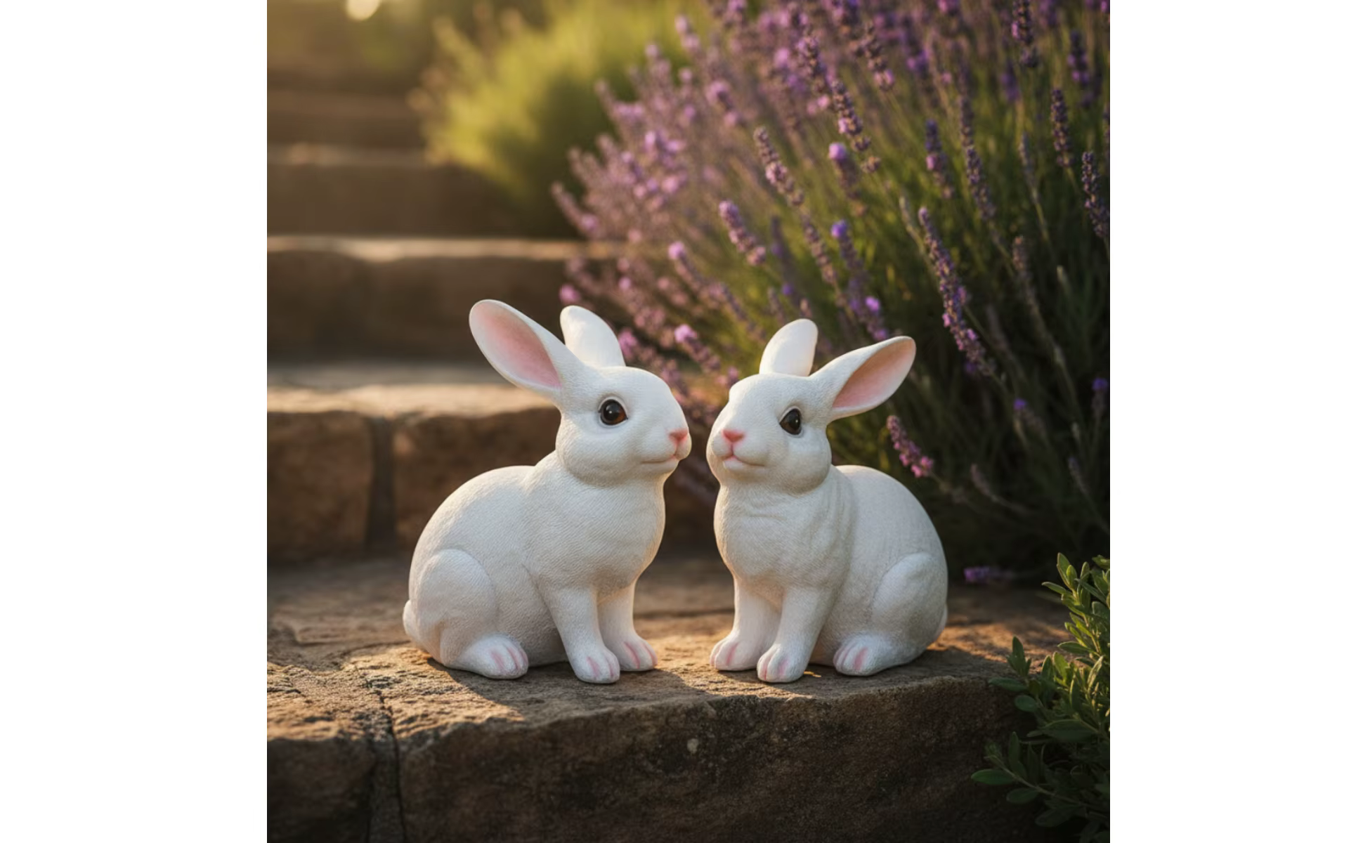 Figuras de conejos blancas para jardín
