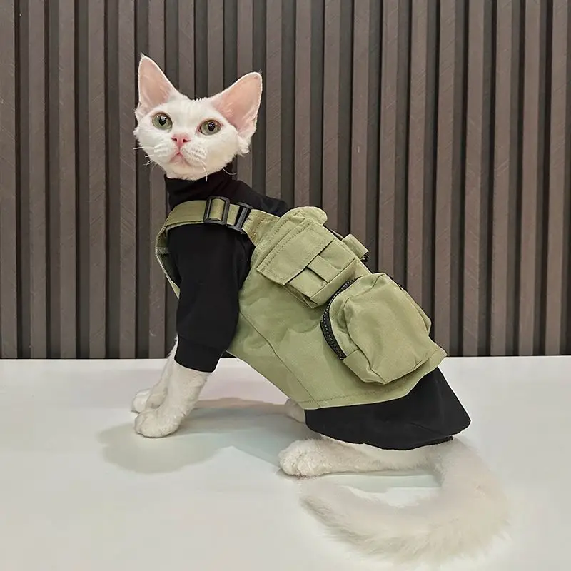 Conjunto ropa para gato y perro mini Sphynx: camiseta y chaleco cargo - imagen 3
