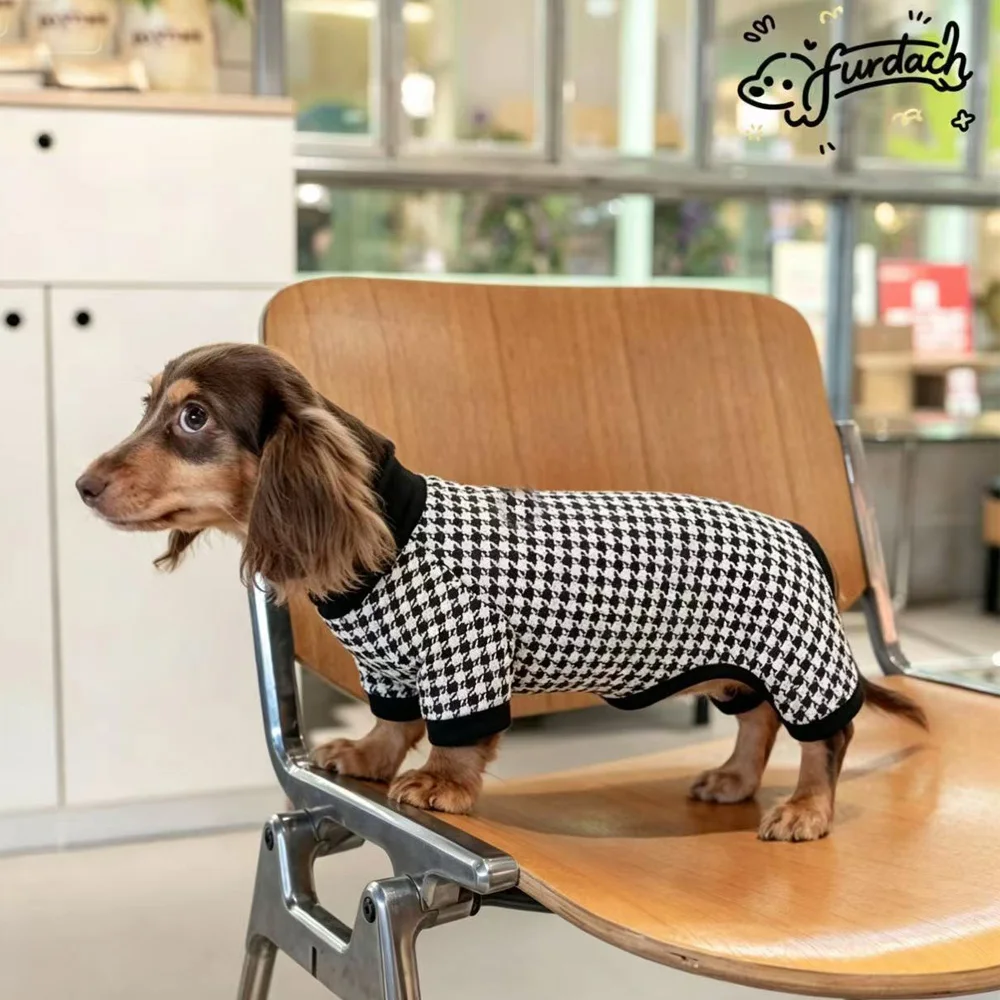 Abrigo de algodón con estampado pata de gallo para perro salchicha - imagen 3