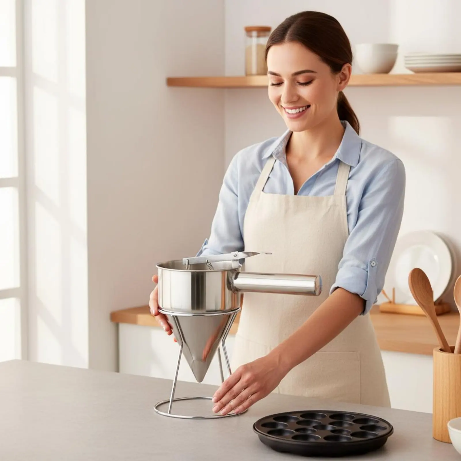 Dispensador masa acero inoxidable takoyaki – vertido controlado
