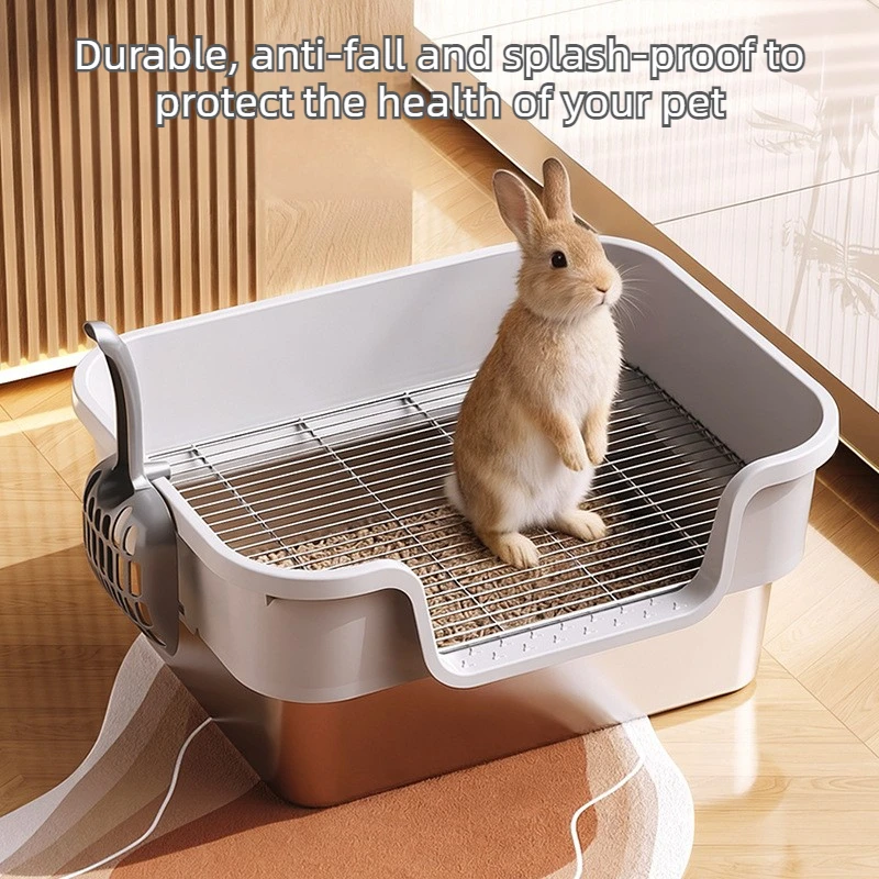 Caja de arena grande con rejilla inox para conejos – Inodoro alto fácil de limpiar - imagen 2