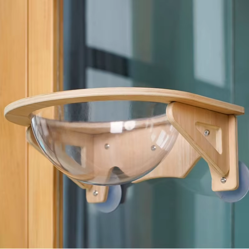 Hamaca ventana para gatos con ventosa transparente, madera - imagen 2