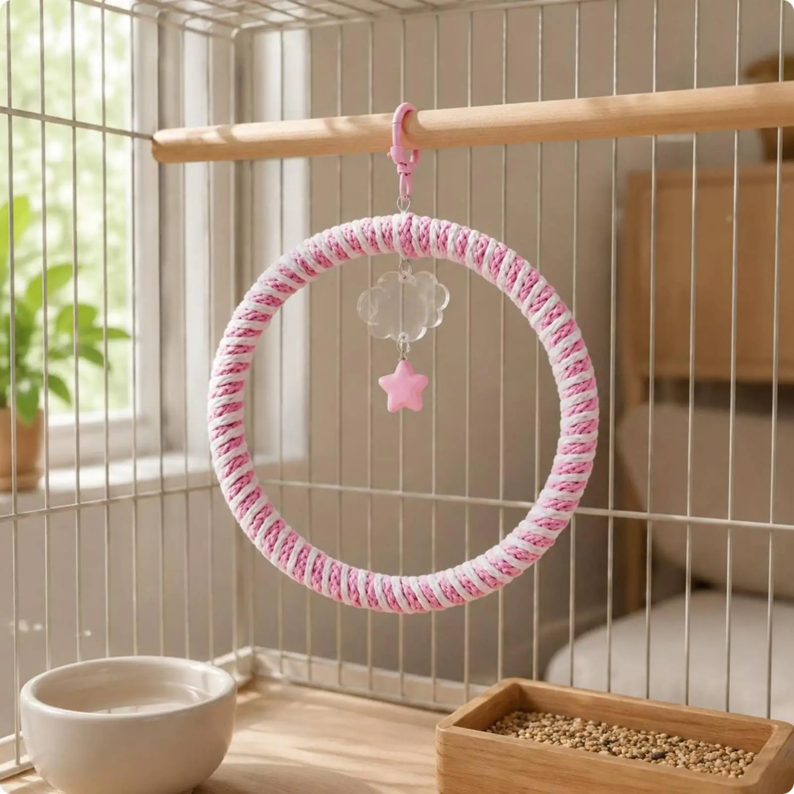 Percha colgante de cuerda para pájaros, a rayas y con estrellas - imagen 3