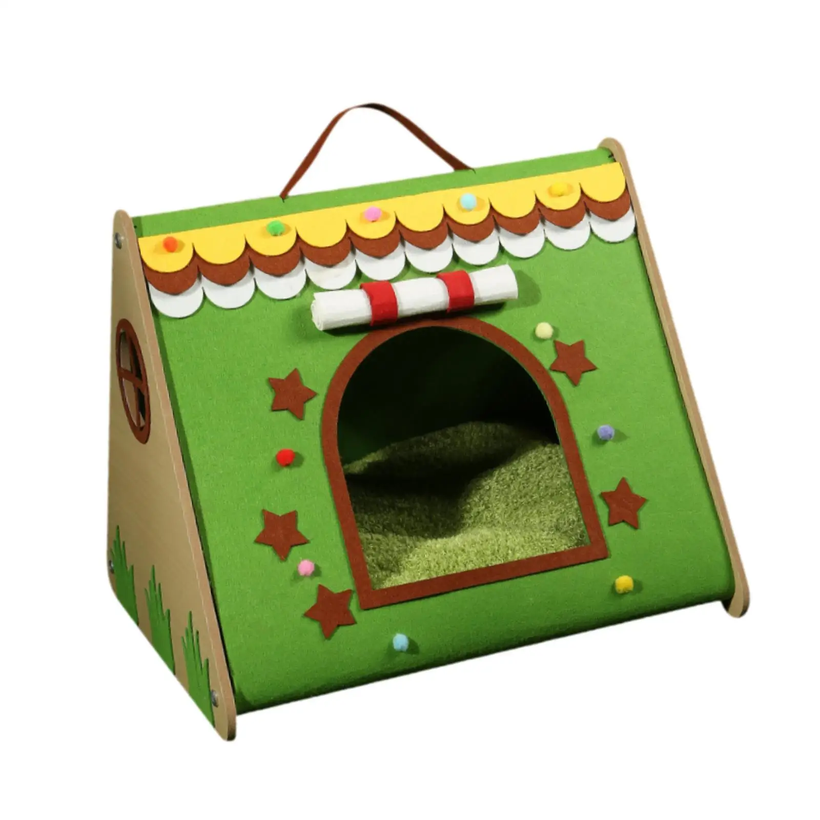 Cat House with Pad Semi Closed Pet Bed Warmer Pet Supplies Nest Anti Slip Cat Beds for Small Medium Dogs and Cats