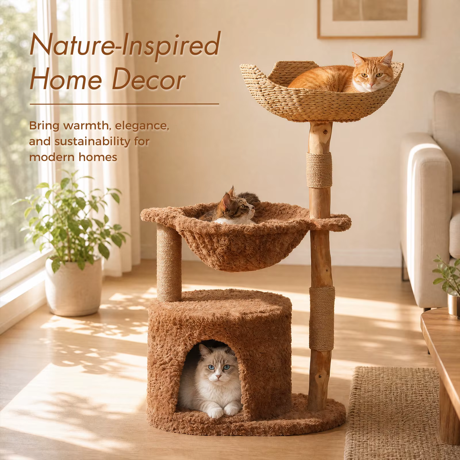 Árbol rascador para gatos con gran cesta de mimbre y hamaca - imagen 3