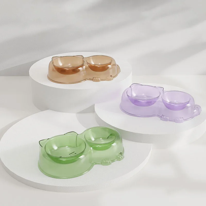 Comedero doble transparente para gatos, antiderrames, duradero