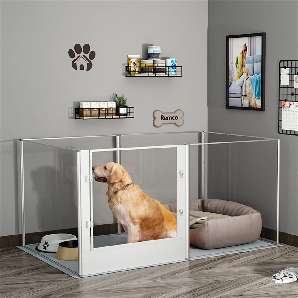 Corral acrílico transparente para perros: jaula con puerta y empapador - imagen 2