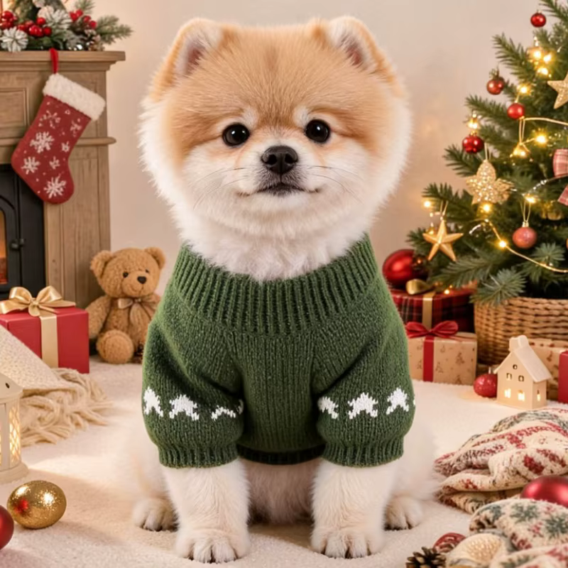 Jersey tejido cuello alto para perros y gatos con estampado de lazo
