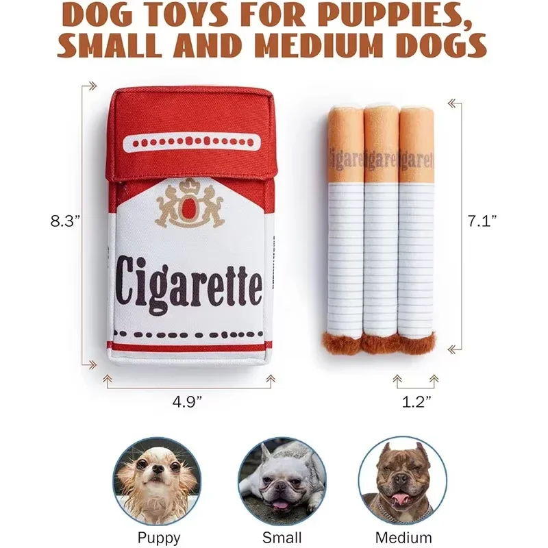 Juguete de mordida de perro aspecto cigarro visión frontal