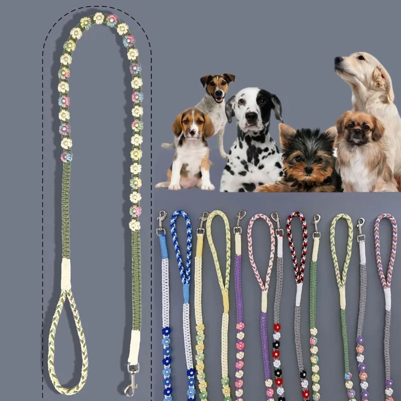 Correa para perros pequeños tejida floral con cuerda para gatos - imagen 2