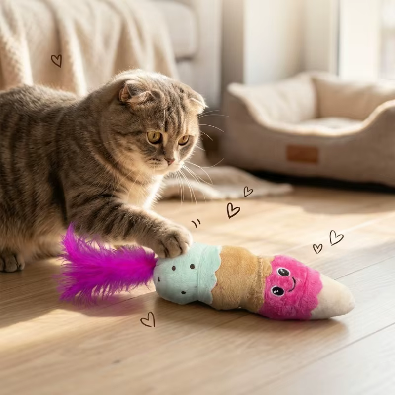 Juguete Peluche con Plumas y Crinkle para Gatos – Resistente a Mordidas