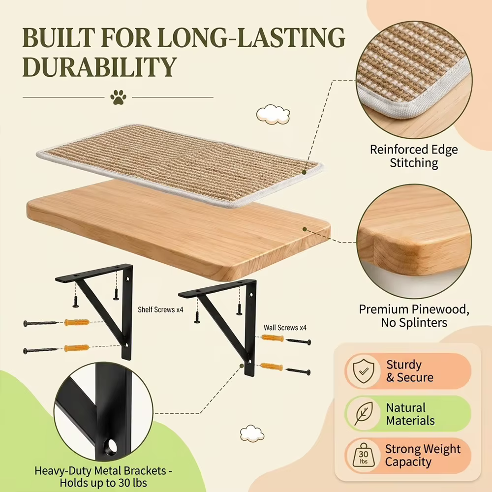 Repisa de Pared para Gatos – Plataforma con Vistas a la Ventana en Madera - imagen 4
