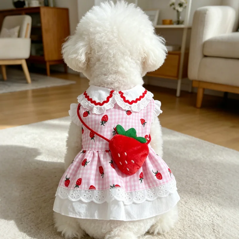 Vestido a cuadros con fresas para perros, ropa primavera-verano - imagen 4