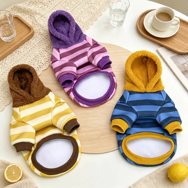 Sudadera con capucha a rayas para perros y gatos – Moda cálida de otoño - imagen 3