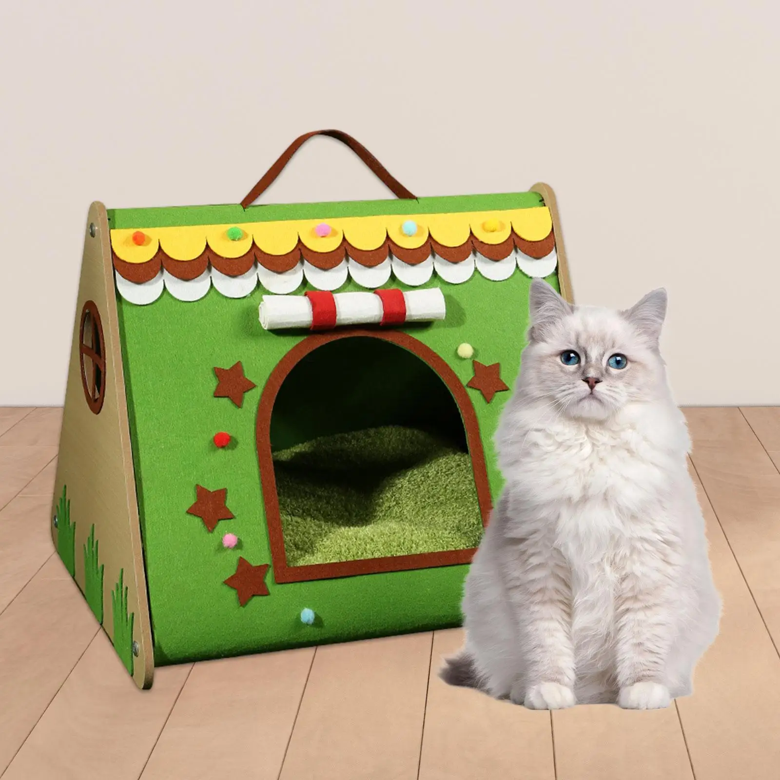 Cat House with Pad Semi Closed Pet Bed Warmer Pet Supplies Nest Anti Slip Cat Beds for Small Medium Dogs and Cats