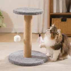Rascador torre sisal natural para gatos con pompones y plumas
